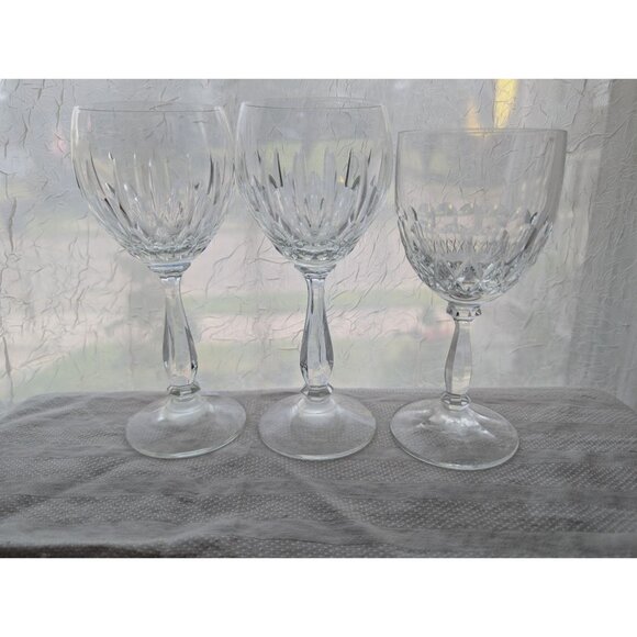 Set Of 3 Zweisel President Crystal Cut Glass Wine Goblets - Picture 2 of 9